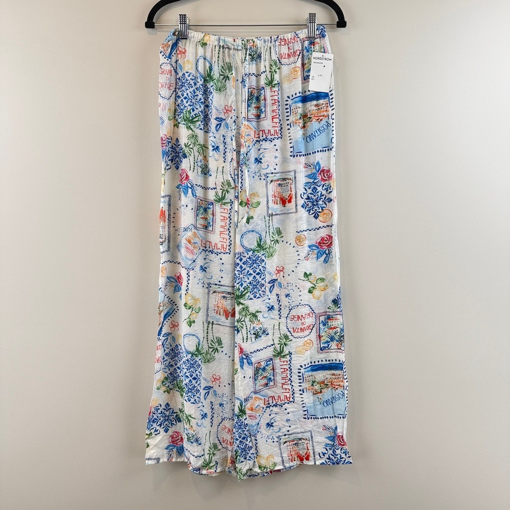 Abound Pants Womens XS Coastal Mediterranean Postcard Print Wide Leg Summer